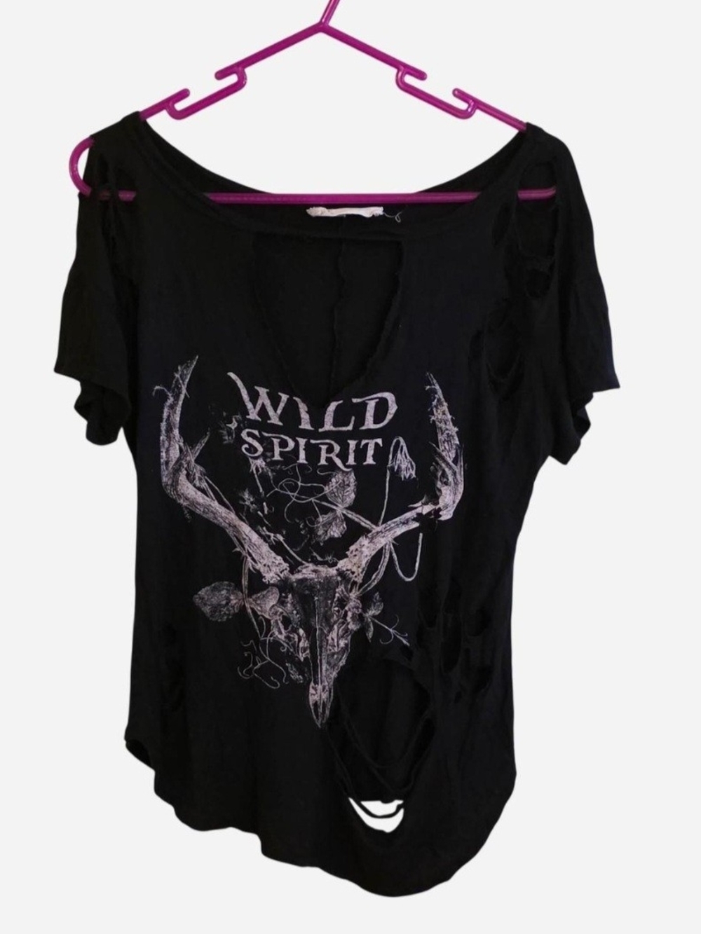 23 Love Street Wild Spirit Distressed Graphic Tee, Grunge, Alternative, Skull